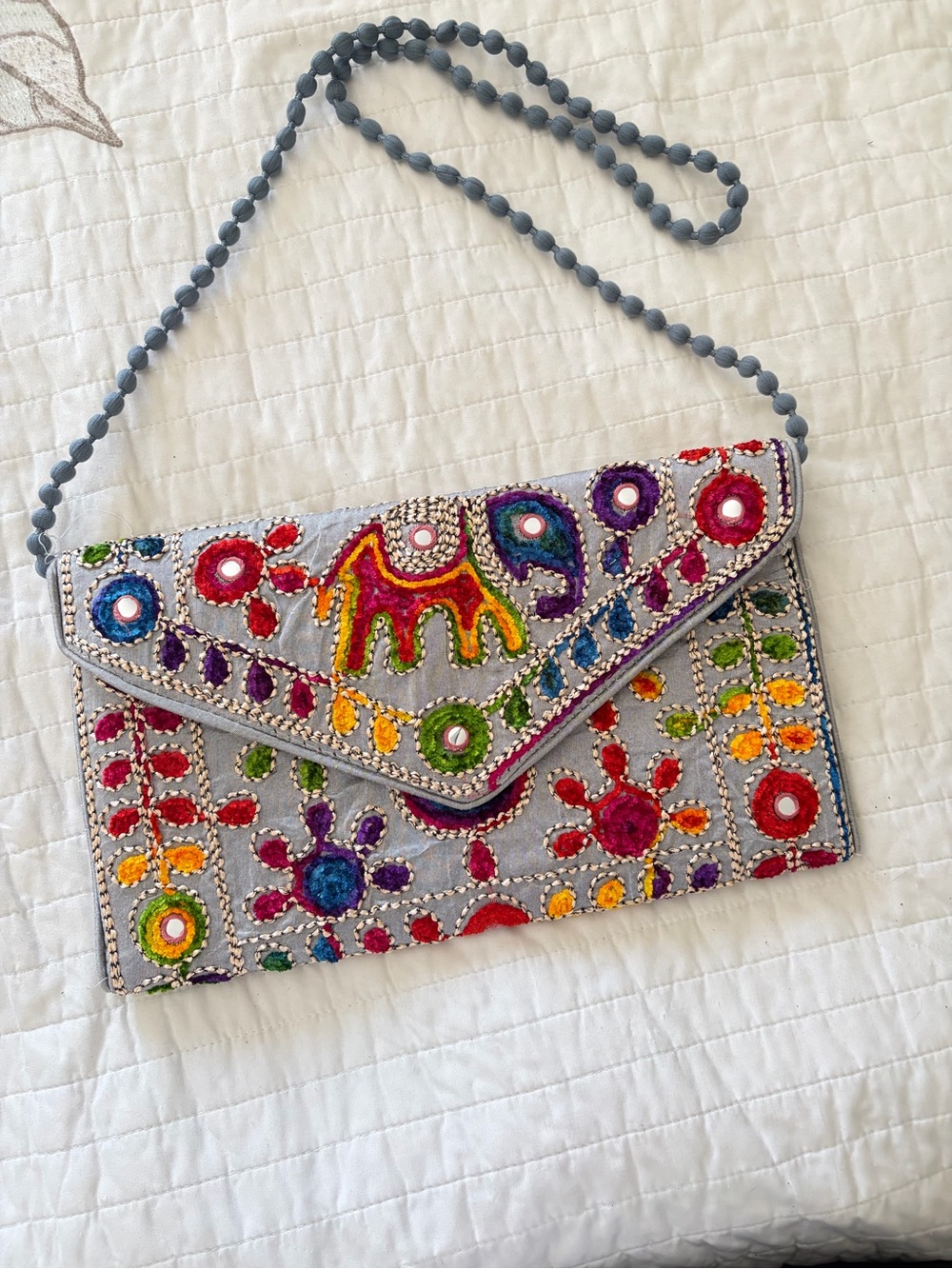 Embroidered Beaded Multicolor Envelope Crossbody Bag